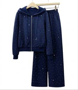 Women Winter Breathable 2-Piece Rhinestone Tracksuit Set Drawstring Hoodie and <b>Wide</b> <b>Leg</b> <b>Pants</b> Casual <b>Lounge</b> Outfit - Product Image 1