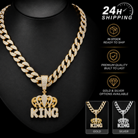 Collier pendentif couronne de roi plaqué or/argent, style hip-hop, avec strass, en alliage de zinc, chaîne cubaine pour hommes et femmes