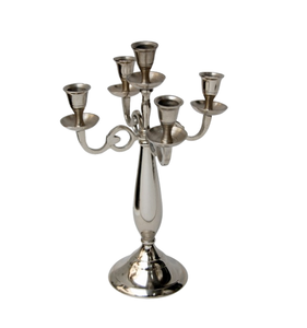 Décoration de la maison mariage en aluminium nickelé candélabre à 5 bras support de bougie en argent au design moderne - Product Image 1