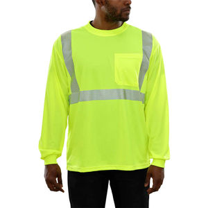 Chemises de travail réfléchissantes de sécurité jaune fluorescent en gros, t-shirt en coton pour hommes, t-shirt réfléchissant à séchage rapide - Product Image 3