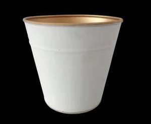 Lot de 3 jardinières rondes en métal de taille moyenne blanc cassé avec pot de fleurs de couleur or pour le salon et la décoration de jardin - Product Image 1