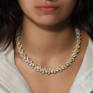 Collier de luxe en diamant de culture fantaisie taille fantaisie, or blanc et jaune 18 carats, certifié IGI, coussin, poire, marquise, VVS2, 60,27 carats, pour femme - Product Image 1