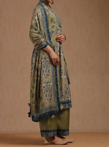 Ensemble Kurta Palazzo Dupatta vert olive de qualité supérieure pour femmes tenue de style pakistanais et indien avec coupe ample meilleure mode quotidienne - Product Image 6