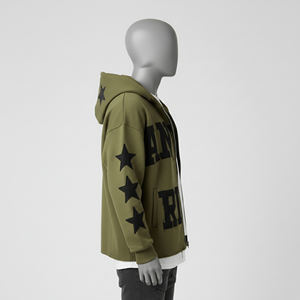 Sweats à capuche zippés hiver écologique en détresse broderie Patch travail soleil délavé acide lavage Boxy ajusté 100% coton poids lourd - Product Image 2