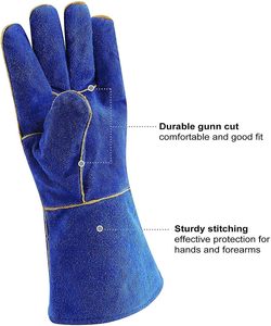 Gants de soudage résistants bleus avec paume renforcée et doublure en coton pour le soudage TIG/MIG résistant à la chaleur/au feu - Product Image 3
