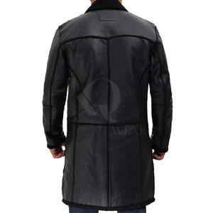 Abrigo de cuero inteligente para hombre, diseño largo y sencillo, perfecto para la oficina en invierno y la moda urbana. - Product Image 3