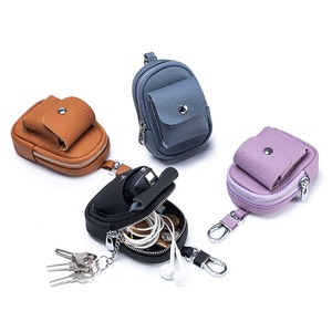Ando Bag <b>Leather</b> Coin <b>Purse</b> Keychain Mini Zipper Pouch with Clip Front Snap Pocket Earbud Storage Bag - Product Image 1