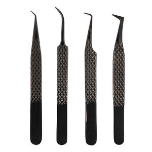 Ensemble de 4 extensions de cils à poignée diamantée Pince à épiler Fourniture de cils en acier japonais (noir) Pince à épiler de bonne qualité - Product Image 1