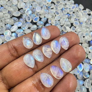 Azul llamativo Arco Iris piedra lunar Natural alta calidad suelta suave forma de pera cabujón 10x14-15x20mm para la fabricación de joyas al por mayor - Product Image 1