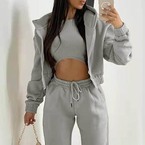 Ropa de entrenamiento de 3 piezas para mujer, chándal deportivo transpirable de manga larga para mujer, ropa de gimnasio para mujer, conjuntos con capucha - Product Image 2