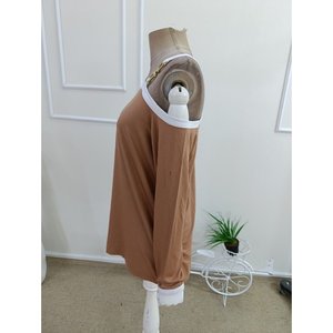 Chemisier en viscose ample à manches longues et à une épaule pour femme avec détails accessoires, 37656 - Café - Product Image 6