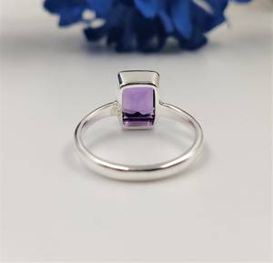 Royal Bloom Genuine Amethyst Emerald Cut <b>Stacking</b> <b>Ring</b> IGI Certified Sterling <b>Silver</b> Mystic Purple Spark Luxe Shine Elegant Gem - Product Image 6