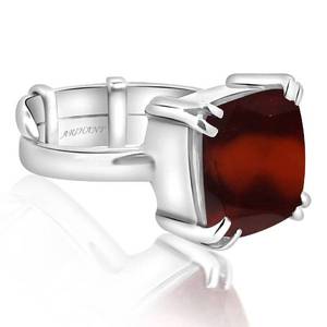 NOVAMART Fine Certified Natural Hessonite <b>Garnet</b> (Gomed) 3.25-12.25 Ratti Adjustable <b>Silver</b>(925) Cushion Prong <b>Ring</b> Fine Astrolo - Product Image 2