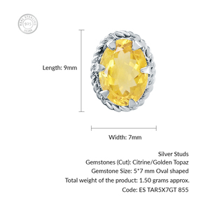 Boucles d'oreilles clous ovales en citrine pour femme Rhaya Jewels, en argent sterling plaqué rhodium, design classique romantique, pour mariage, anniversaire, fête - Product Image 3