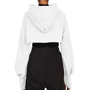 <b>Women's</b> Winter Knitted Fashion Breathable Hoodies <b>Shrug</b> Long Sleeve Super Crop Drawstring Hooded Sweatshirts Casual Workout Tops - Product Image 2