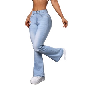 Stylish Trending Women's Retro Themed Ice Blue Breathable Mid Waist <b>Boot</b> Cut Denim Jeans Street Style Fashion <b>Pant</b> Size 26 40 - Product Image 1