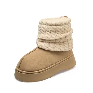 Bottes de neige de luxe pour femme, chaudes, imperméables, antidérapantes, avec doublure en cuir véritable et semelle intérieure en fourrure/EVA, pour l'automne - Product Image 1