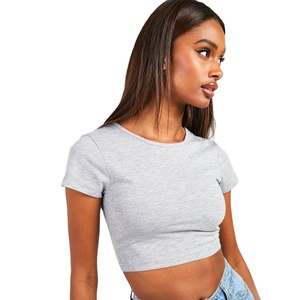 Vente en gros femmes gris couleur 100% coton vierge col rond longueur courte t-shirt à vendre par Sportar International - Product Image 1