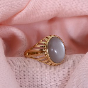 Grey Moonstone Brass <b>Ring</b> 18k Gold Plated Hollow Cutout Vintage <b>Ring</b> <b>For</b> Women - Product Image 4