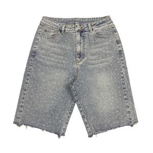 Short en jean déchiré classique pour hommes Collection d'été déchirée Short en jean pour hommes solides hommes coupe régulière jean Shorts en strass - Product Image 4