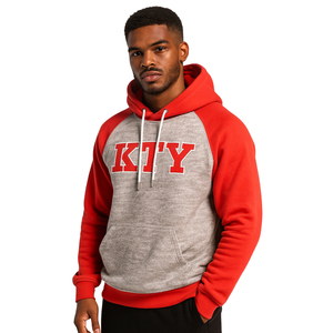Sudadera con Capucha Gris KAP, Mangas Raglán Rojas, Mezcla de Algodón, Ropa de Fraternidad Griega, Personalizada, Divine Nine HBCU, Ropa Urbana Griega - Product Image 1