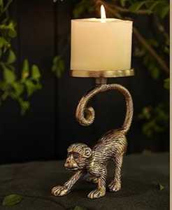 Soporte de Metal para vela de mono, acabado chapado en oro, decorativo para el hogar, mesa de sala de estar, soporte pequeño Vintage moderno - Product Image 4