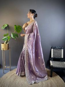 Hermoso Sari Indio con Diseños Étnicos Modernos, Bordado con Hilos y Lentejuelas, para Bodas, Festivales y Fiestas, Lavable - Product Image 2