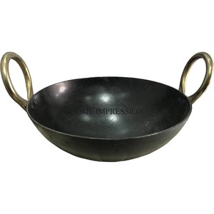 Zware Metalen Hoogwaardige Vergulde Gehamerde Textuur Ronde Vorm Keukengerei Kookgerei Kadhai Set Met Potdeksel En Handgrepen - Product Image 6