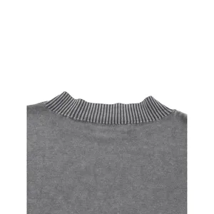 Cropped Knit Sweater with <b>Balloon</b> Sleeves Mineral Wash Embroidered Print Casual Winter Top - Product Image 6