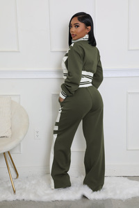 PASUXI nouveau printemps mode femmes 2 pièces ensemble femmes vêtements de sport costume couleur bloc fermeture éclair recadrée veste jambe large <span class=keywords><strong>pantalon</strong></span> Jogging costume - Product Image 6