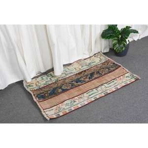 พรมตุรกีโบราณ2 x 2,9ft เบจและน้ำตาลผ้าวูลปะต่อสี่เหลี่ยมผืนผ้าขนาดใหญ่ทำด้วยมือสไตล์คลาสสิกสำหรับห้องนอนด้านหลังเป็นยาง - Product Image 3