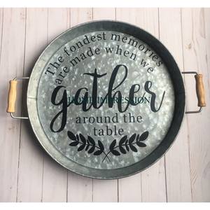 Bandeja de artículos de servidor seguros para alimentos de forma redonda galvanizados de diseñador atractivo con asas de Material de cuerda, bandejas de comida de vajilla de nuevo estilo - Product Image 4