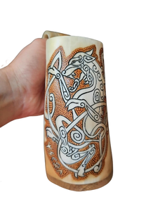 ทำด้วยมือ Fenrir Wolf tankard ไวกิ้งสไตล์ศาสนาปลดปล่อยพลังของ Ragnarok แตรธรรมชาติที่ทำด้วยมือโดยหมาป่าในตำนาน - Product Image 3