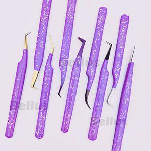 Pince à cils en acier inoxydable de précision à paillettes violettes élégantes Option de logo personnalisé pour les ventilateurs d'extension de volume - Product Image 3