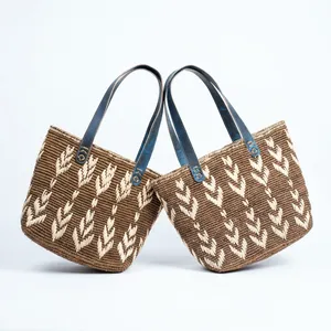 Bolso de Playa de Paja Hecho a Mano, Tejido, con Bordado Floral, Cierre de Cremallera, Forro de Algodón, para Uso Diario al Aire Libre y Fiestas - Product Image 1