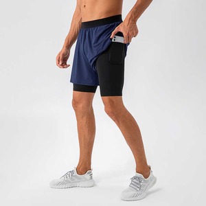 Pantalones cortos de gimnasio para correr 2 en 1 con logotipo personalizado para hombre, pantalones cortos de entrenamiento con bolsillo interior para teléfono, pantalones cortos de secado rápido - Product Image 5