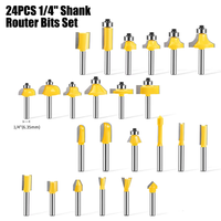 24 buah Set mata Router ujung karbida, batang 1/2 "1/4" 3mm-16mm Diameter pemotong kotak kayu ODM OEM