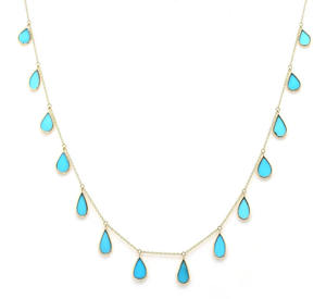 Collier à breloques en forme de goutte de Turquoise, fait à la main, en or jaune massif 18K, chaîne à maillons, collier délicat, bijoux fins pour femmes - Product Image 3