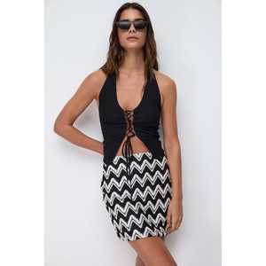 เสื้อผู้หญิงลำลองผูกด้านหน้า 97% โพลีเอสเตอร์ ถักสไตล์โบฮีเมียน คอกลม แขนสั้น ทรงปกติ ยาว ใส่ได้ทั้งฤดูใบไม้ผลิ ฤดูร้อน ฤดูใบไม้ร่วง - Product Image 3