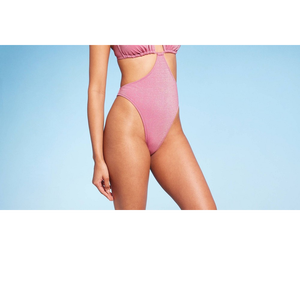 Costume da bagno intero da donna Wild Fable in lurex rosa con design cut-out e scollo senza spalline, personalizzabile con logo, disponibile nelle taglie XS, S, XL, XXS - Product Image 6