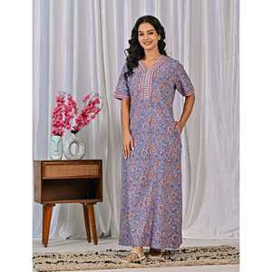 Vestido de Dormir 100% Algodón con Estampado Jaal Hecho a Mano, Camisón Suave Tejido con Diseño Floral y Botones, ODM 3XL para Damas de Honor - Product Image 6