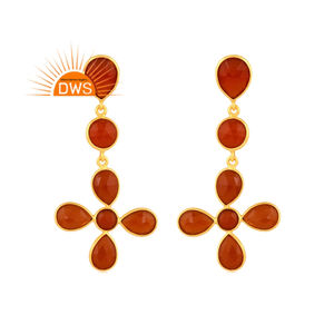 Último diseño de plata esterlina 18K chapado en oro Natural Onyx rojo piedra preciosa colgante pendiente Demi joyería fina fabricante - Product Image 1