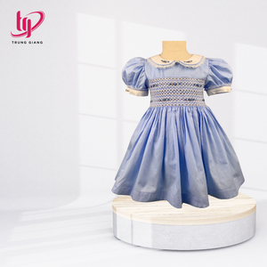 Robes de princesse en coton pour filles Trung Giang, manches courtes, col Peter Pan, broderie florale, coupe trapèze, longueur genou, style estival mignon - Product Image 6