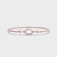 Bracelet chaîne ovale avec halo de diamants ronds cultivés en laboratoire certifiés IGI en or jaune/blanc/rose 14 carats