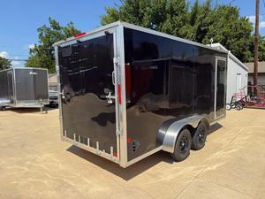 Free Shipping 7x16 V-Nose Enclosed <b>Cargo</b> <b>Trailer</b> Black Aluminum Side Door Dual Axle 1001-2000 kg Payload - Product Image 4