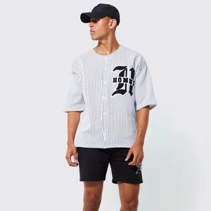 Nuevo Conjunto de camiseta y pantalones cortos de béisbol a rayas de gran tamaño para hombre, ropa de playa de verano para hombre, pantalones cortos finos y Conjunto de camiseta - Product Image 1