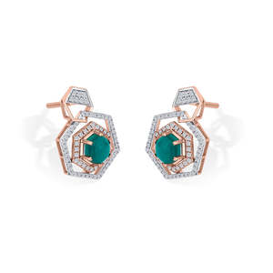Pendientes de Perlas Hexagonales de Oro de 18K para Mujer, Joyería Geométrica de Oro Rosa para Compromiso - Product Image 4