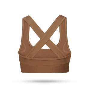 Soutien-gorge de sport marron à maintien élevé, écologique, respirant, à compression, avec logo personnalisé pour femme - Col rond en maille côtelée - Product Image 2