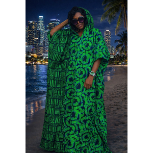 Coprispalle con cappuccio in stile afghano Ankara verde e blu - Product Image 1