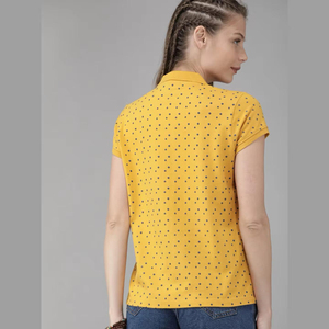 <b>Women's</b> Short-Sleeved for <b>Polo</b> Collar T-Shirt <b>Top</b> for Spring Summer New Washed Effect Print Fabric with Digital Printing - Product Image 4